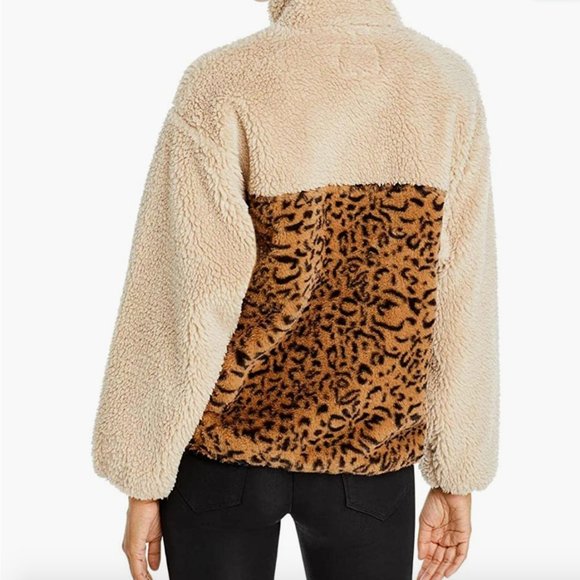 Rails Saga Leopard Print Teddy Quarter-Zip Pullover Jacket - Picture 5 of 10